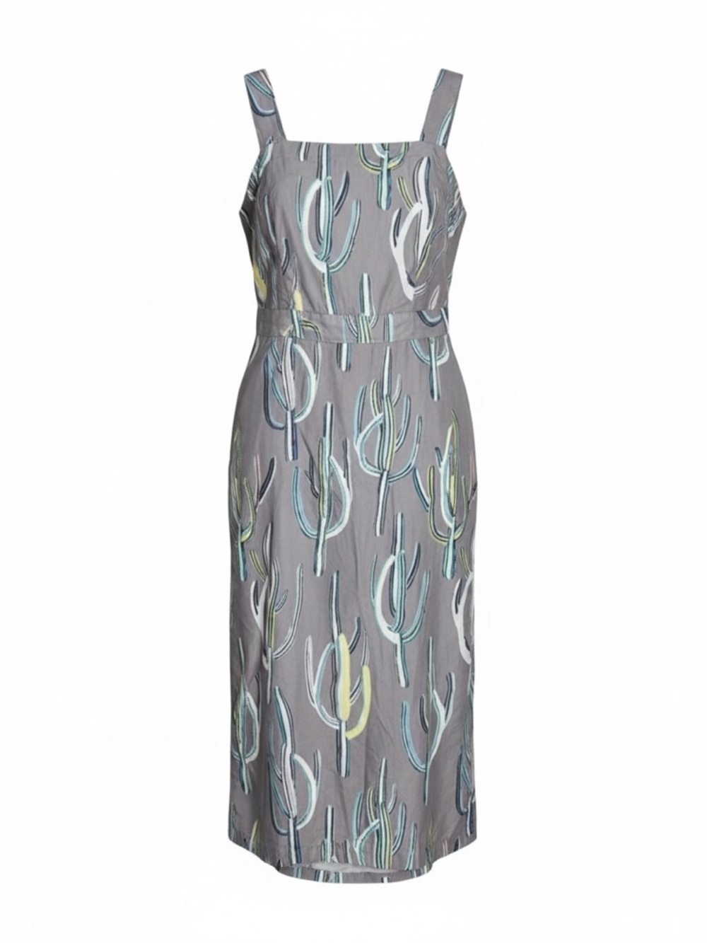 Brooklyn Industries Square Neck Cactus Print Sheath Midi Dress Multicolor Medium